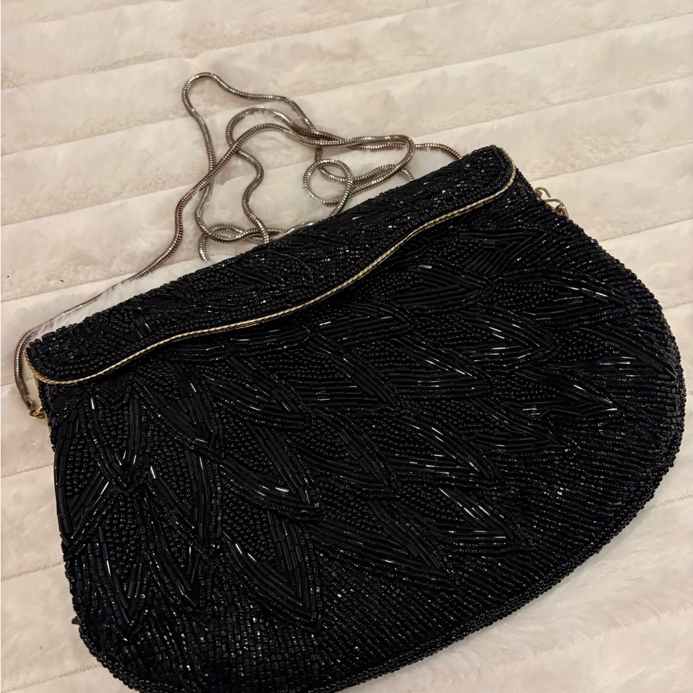 Vintage La Regale Black Beaded Evening Purse Art Deco
